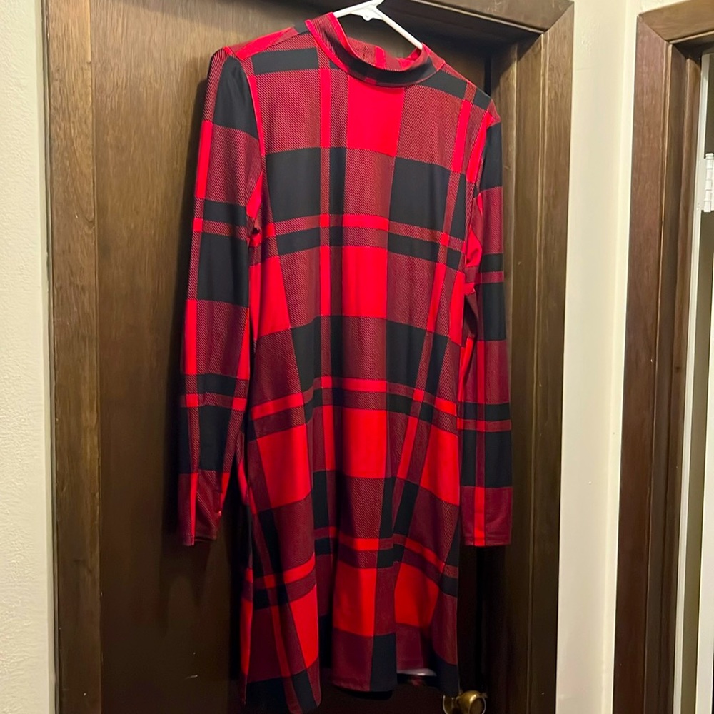 Maurice’s buffalo plaid long sleeve dress.